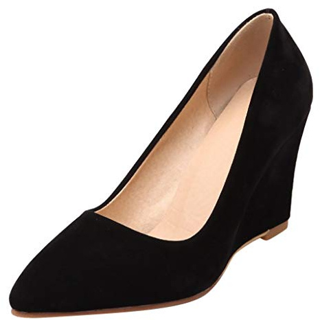 Ballerinaskor dam elegant med kilklack – höga klackar peep-toes pumps mocka kvällsskor spetsiga klädskor slip-on enstaka sko bekväma damskor festliga högklackade skor klackskor