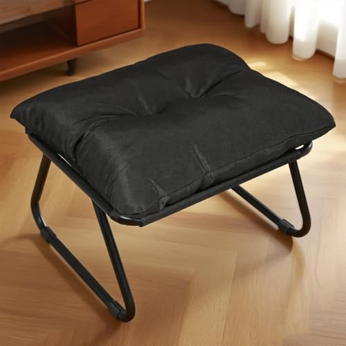 TerraVibe Fußhocker mit Polster, Bequemer Hocker für Garten, Balkon und Terrasse 50×48×39 cm Passend zu Lounge Chair Outdoor oder als selbstständiger Balkonsessel Hocker (Schwarz)