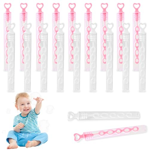 KIRZAX Juego de 20 pompas de jabón con Forma de corazón, Con 5 agujeros,Pompas de Jabón Niños, Burbujas sopladores de Solución,para Suministros de Fiesta para niños Juguetes,Sin líquido(Rosa y blanco)
