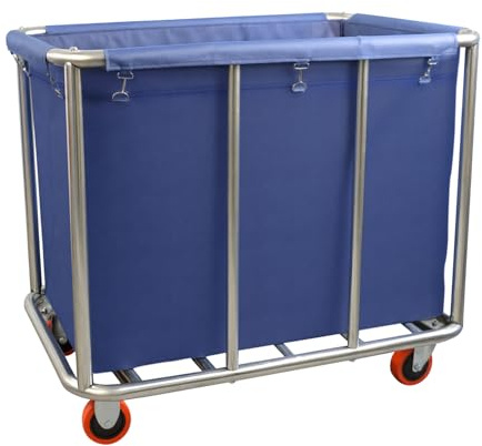 420L Commercial Rolling Laundry Cart with Wheels, 440 Lbs Heavy Duty Stainless Steel Frame Hamper, Extra Large Laundry Basket with Removable Waterproof Liner Bag for Hotel, Hospital & Dorm, Blue