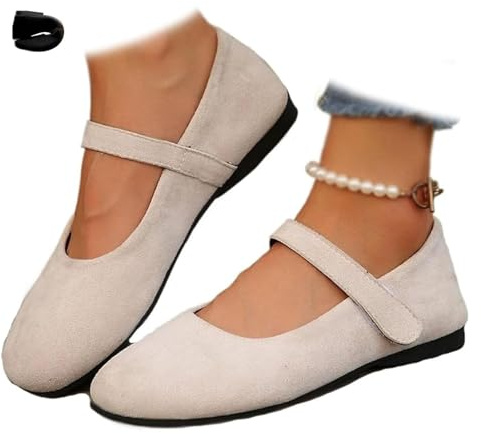 Ballerine ortopediche in camoscio Mary Jane per donna, vestibilità comoda e larga, casual, morbide, rotonde, scarpe ballerine leggere nere Mary Jane, bianco, 40.5 EU