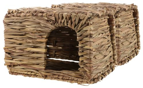 Artibetter 2PCS Handwoven Foldable Grass House Hideout for Small Pets Guinea Pig and Rabbit Hut Portable Natural Straw Hideaway for Play and Rest
