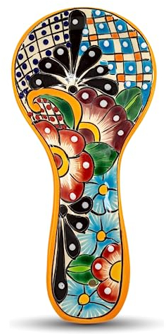 Talavera Spoon Rest – Hand-Painted Ceramic Utensil Rest Handmade in Mexico, 10 Large for Stove Top and Counter, Dishwasher Safe Lead Free, Gift Ready Cuchara Multicolor
