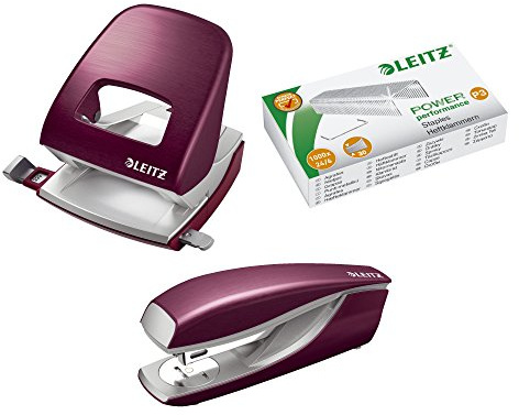 Büro Schreibtisch Set Leitz NeXXt Style granat rot Locher 5006, Heftgerät 5562, Heftklammern 5570