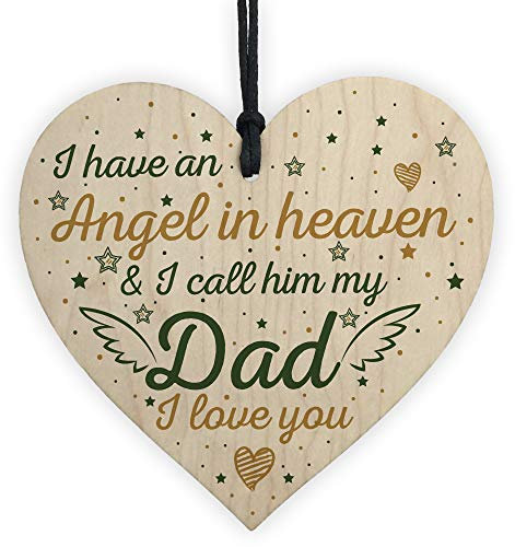 Red Ocean Special Angel Dad Heart Shaped Wooden Memorial Grave Plaque Xmas Tree Decoration