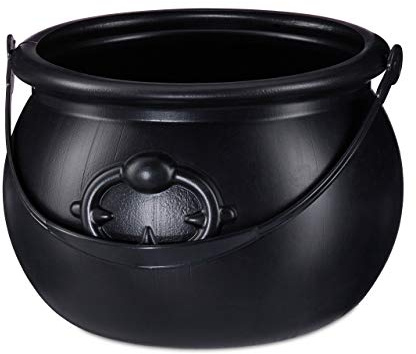 Relaxdays 2 x Hexenkessel, Dekokessel für Süßigkeiten, Goldkopf, Hexenzubehör, Deko, Kunststoff, H x D: 13 x 19 cm, schwarz