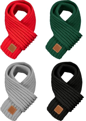 SATINIOR 4 Pieces Kids Knitted Scarf Winter Solid Color Toddler Warmer Scarf for Boy Girl (red, green, black, light gray), approx. 47 x 3 inches