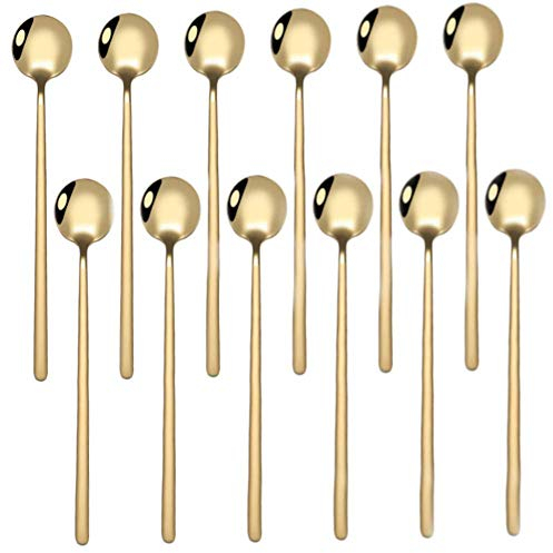 ProLeo 12 stueck Kaffeelöffel, Edelstahl, Mini Kuchen Löffel Spiegel Poliert Teelöffel Set 13,3 cm, (Gold) 13, 3 cm