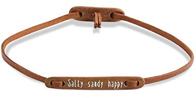 float Damen Frauen Leder-Armband „Salty Sandy Happy Gravur | Anhänger aus Treib-Holz | Echtes Leder | Armreif individuell einstellbar | Als Geschenk verpackt