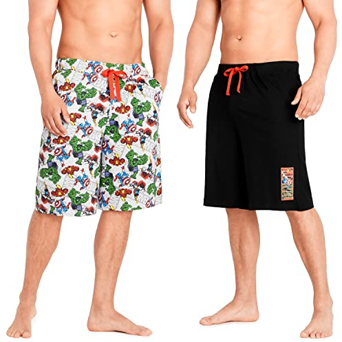 Marvel Mens Shorts, Mens Joggers Bottoms with Iron Man Captain America Hulk and Thor, Casual Summer Shorts for Men, Gifts for Men Teenagers (Black, XL)