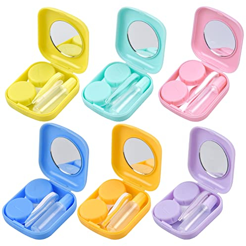 Jinlaili 6PCS Caja de Lentes de Contacto, Kit de Viaje Estuche Lentillas, Estuche para Lentes de Contacto Portátil con Pinza Aplicador Palo Botella de Solución Espejo Incorporado para Viajes y Hogar