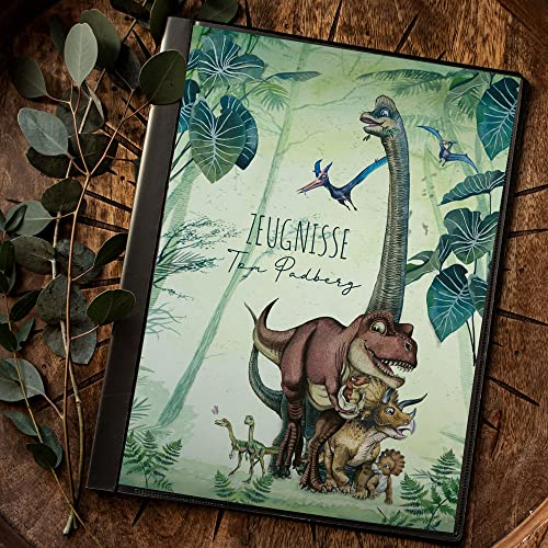 Zeugnismappe mit 20 Folien Hausaufgabenheft Hülle Dino T-Rex Dinosaurier personalisierbar Schulanfang Schulanfänger Einschulung Wunschname zm10 - ausgewählte Größe: *Zeugnismappe 20 Folien*