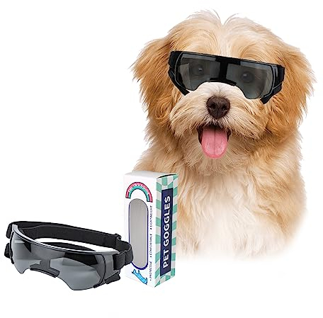 PETLESO Hunde Sonnenbrille Windschutzbrille für Kleine Hunde UV Schutz Augenschutz Brille für Motorrad/Hundefahrradkorb/Cabrio, Schwarz, S