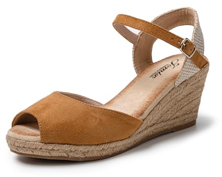 JOMIX Sandali Donna Estive Ciabatte Ragazze Espadrillas Eleganti Zeppa Pantofole Casual Fibbia Mare Spiaggia Espadrillas SD9371 (Marrone Camel,38)