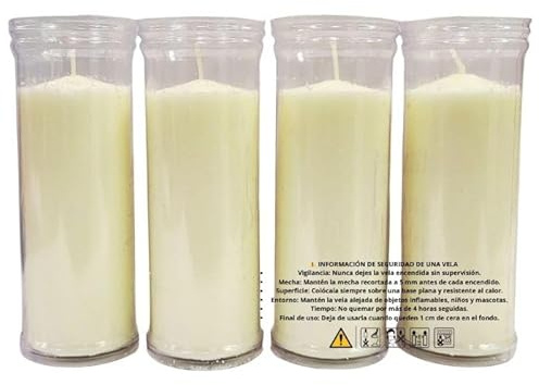 velón litúrgico en envase de PVC color blanco, 16 cm x 5,5 cm diámetro,liturgia, 4 unidades, eventos