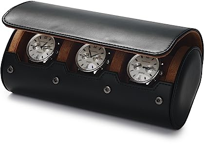 Oirlv Premium Leather Watch Roll Travel Case 3-Slot Watch Box for Men and Women Storage & Organizer Display, Anniversary Birthday（Black）