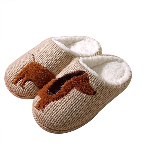MIEHUIAI Pantofole Donna Invernali Peluche Ciabatte Casa Pelose Calde Morbide Pantofole Memoria Schiuma Scarpe Interno All'aperto(35/36EU,Cane Marrone)