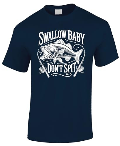 Bang Tidy Clothing Fishing Gifts for Men, Swallow Baby Dont Spit Funny Slogan Tshirt for Husband Boyfriend Dad Brother, Joke Birthday Valentines Present Idea, Fisherman Accessories - Navy-L