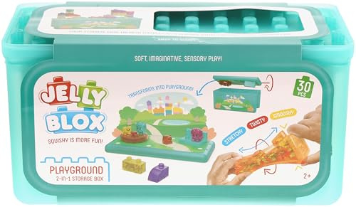 Goliath - JELLY BLOX - Playground Store & Play Set - Sensory Game 2+ - 30 Colorful Soft Blocks with Characters and Animals - Table Cover - Storage Box - Gift Idea