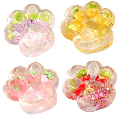 4 stycken Squishy-tassar, squishy-tassar, leksaker, mjuka katttassar, squishies 7 x 6,5 cm, stressreducerande leksaker för barn, rosa, röd, grön, gul