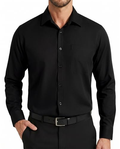 Enlision Chemise Homme Noir Manches Longues Antitache Stretch Regular Fit Business Chemises Habillée Hommes Mariage Antirides sans Repassage avec Poche XL