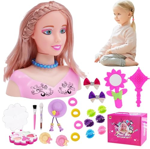 HoveeLuty Doll Head for Hair Styling 35Pcs/Set Simulated Styling Head Doll for Kids Imaginative & Makeup Learning Pretend Play Toys for Girls, Gifts for Girls, Set 2 Hair Model Kids