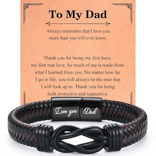EPVID Leather Bracelet Dad Gifts from Daughter Son, Perfect Christmas Birthday Valentines Day Fathers Day Gift for Men, Stocking Fillers for Men