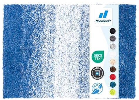 Floordirekt Tappetino per bagno Wave, tappeto rotondo per bagno, sensazione di morbidezza e soffice per la tua casa, sottotappeto per bagno antiscivolo lavabile, certificato per sostanze nocive Blu