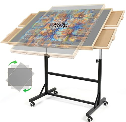 ALL4JIG 1500 Pieces Puzzle Table with Legs and Wheels,24.92×33.58 Wooden Jigsaw Puzzle Table with 4 Drawers&Cover,Vertical Option,Laptop&Drafting Table for Couch,for Bricks Building