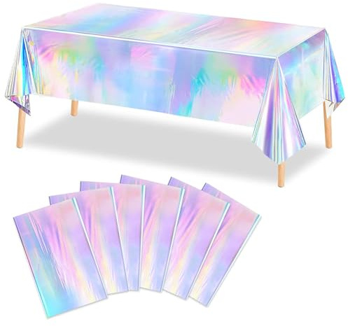 XZMCAT 6 Tovaglie olografiche laser 137 x 274 cm - tovaglia di plastica impermeabile con glitter colorati per feste, compleanni di bambine, tovaglie da birra, tovaglie di carta per matrimoni, picnic