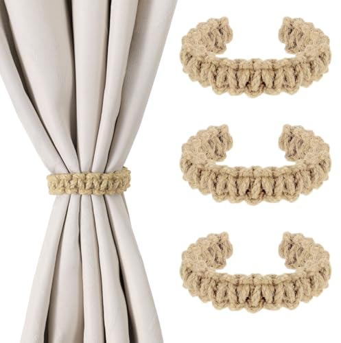 Sikweny 4 Pezzi Ferma Tende Fermatenda Clip per Tende Cravatte Fermatende Tenda Fermatende Corda Fermatenda Tenda Cotone Naturale Bohémien Intrecciato Mano Robusto per Sottili Balcone Velate Oscuranti