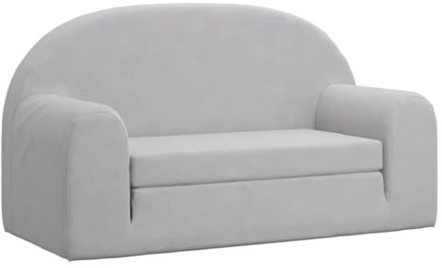 Sofá cama infantil de 2 plazas gris claro de felpa suave 84 x 90 x 45 cm, funda extraíble, relleno de espuma, fácil de limpiar, seguro para habitación infantil, ideal para jugar y dormir