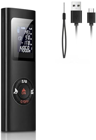IPSXP LR01, Télémètre Laser 60m, Portable, Numérique, Mesure Distance, Surface, Volume, Fonction Pythagore, IP54, LCD Rétro-éclairage, Rechargeable USB