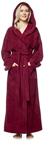 Badrock med huva för kvinnor, ankellängd, Färg: Bordeaux, Storlek kvinnor: S long, Storlek unisex: XS-S long
