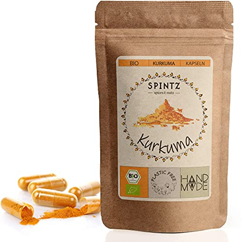 SPINTZ 420 Stk. Bio Kurkuma Kapseln - 620mg Kurkumapulver pro Kapsel - Pulver aus gemahlenem Curcurma, Gelbwurzel - hochdosiert - vegan und 100% natürlich | plastikfrei verpackt