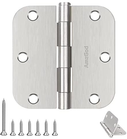 AmzGod Door Hinges Brushed Nickel - 12 Pack Nickel Door Hinges 3.5 Inch Rounded Interior Satin Nickel Door Hinge with 5/8 Radius - Flat Iron Residential Standard 3 1/2 Inches Silver Door Hardware