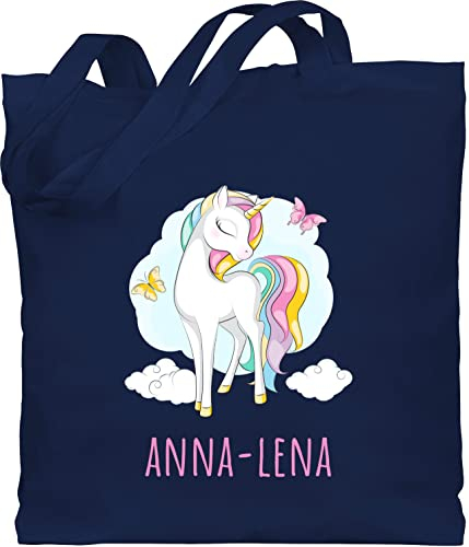 Baumwolltasche - Einhorn mit Name personalisiert Geschenk Unicorn I Einhörner Kinder Geschenk - Unisize - Navy Blau - kita tasche mädchen jutebeutel kindergarten unicorns personlisierte beutel