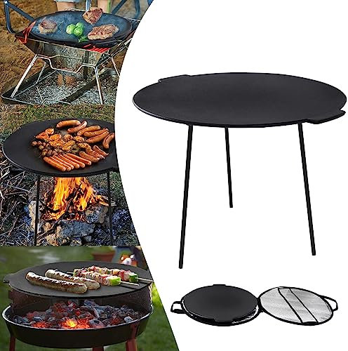 LZQ Sartén de hierro fundido redonda de 45 cm de diámetro para barbacoa con 3 patas, trípode de hierro fundido extraíble, placa de horno holandés, accesorio para barbacoa, parrilla para camping,