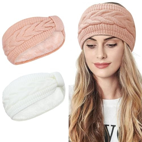 Kavya Winter Headbands for Women's Hair, Knitted Headband Soft Lining Cable Ear Warmers Comfy Ear Muffs Crochet Ladies Head Band Ski Walks Gifts for Women Girl