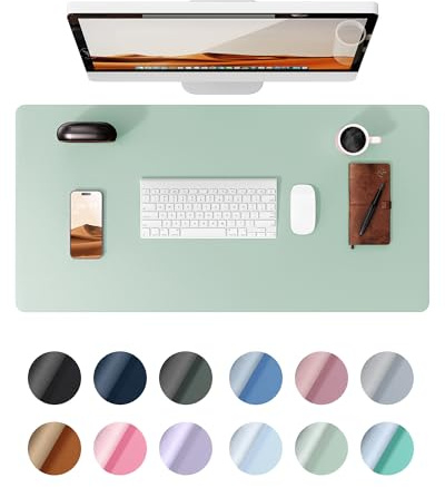 YSAGi Leather Desk Mat, Large Mouse Mat, Non-Slip Desk Pad, Waterproof Leather Table Protector Writing Pad for Office and Home (60 x 35 cm, Light Green)