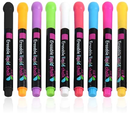 DAZZLUXE 9 stycken bordsmarkörer, raderbara glasmarkörer, kritmarkörer, krita för glas, flytande kritor, flytande kritor för graffiti, perfekt för fönster, glas