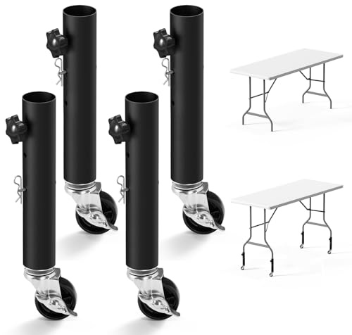 Feeloco Multifunctional Metal Furniture Legs with Caster Wheels,4 Pack Heavy Duty Table Risers,Adjustable Table Leg Extenders,Desk Legs with Detachable Locking Casters(10.6 inch)