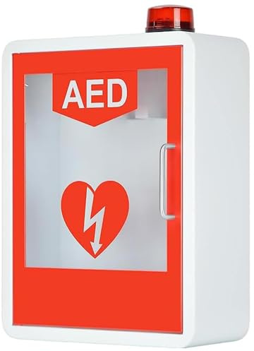 oiakus AED Defibrillator Storage Cabinet, Wall-Mounted AED Defibrillator Storage Cabinet, Double Switch Control with Light and Alarm System, Fits Most AED Models, for Public Places