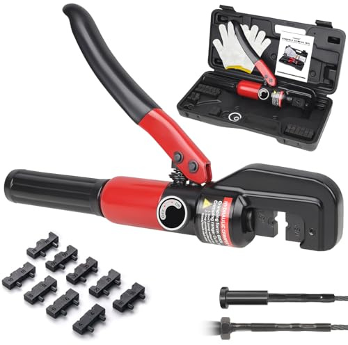 Toscoco Upgraded Hydraulic Crimping Tool for 1/8 3/16 Stainless Steel Cable Railing Kits, Hand Hydraulic Crimper with Return Spring, Reinforced Unbreakable Head and 9 Pairs Black Oxide Coated Dies