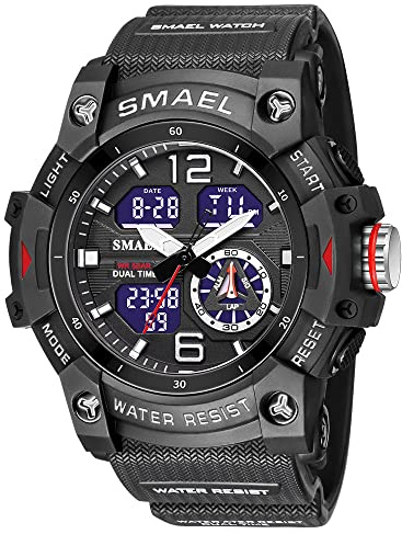 Stora utomhussportklockor för män, militär S-Shock Watch vattentät, bakgrundsbelysning, larm, stoppurfunktioner - robust armbandsur för träning, vandring och äventyr