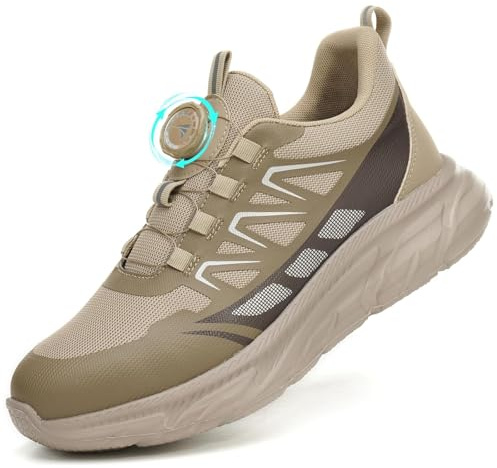 BAXIWUY Chaussures de Sécurité Hommes Légère Basket Securite Femme Chaussures de Travail Embout en Acier Respirantes Antidérapante Chaussures de Sécurit,Kaki, 36 EU