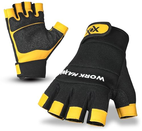 Guantes de trabajo sin dedos para hombre, guantes de trabajo resistentes de medio dedo, guantes de trabajo mecánicos, antideslizantes, guantes de seguridad para trabajo, almacén, entrenamiento,