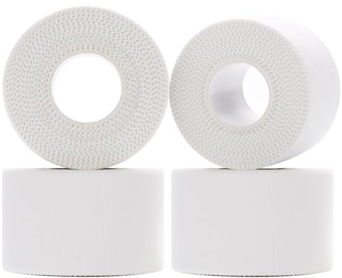 4 rollos de cinta deportiva blanca (3,8 cm × 10 m), fuerte adherencia, fácil de rasgar y agradable al tacto, perfecta para fútbol, voleibol y todos los deportes