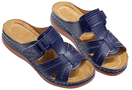 Mules med låg kilklack för kvinnor kvinnor kvinnors rygglösa sandaler dra på skor öppen tå tofflor andetag ihålig sko tjock botten skor mjuk kudde glidare ortopedisk vardaglig sandal med hålfotsstöd