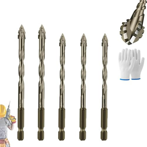 Quickpierce High-Performance Titanium-Coated Drill and Tap Set, High-Strength Four Blade Serrated Eccentric Drill Bits, Multifunction Twist Saw Tooth Drills for Tile Marble Concrete (4+5+6+8+10+12mm)